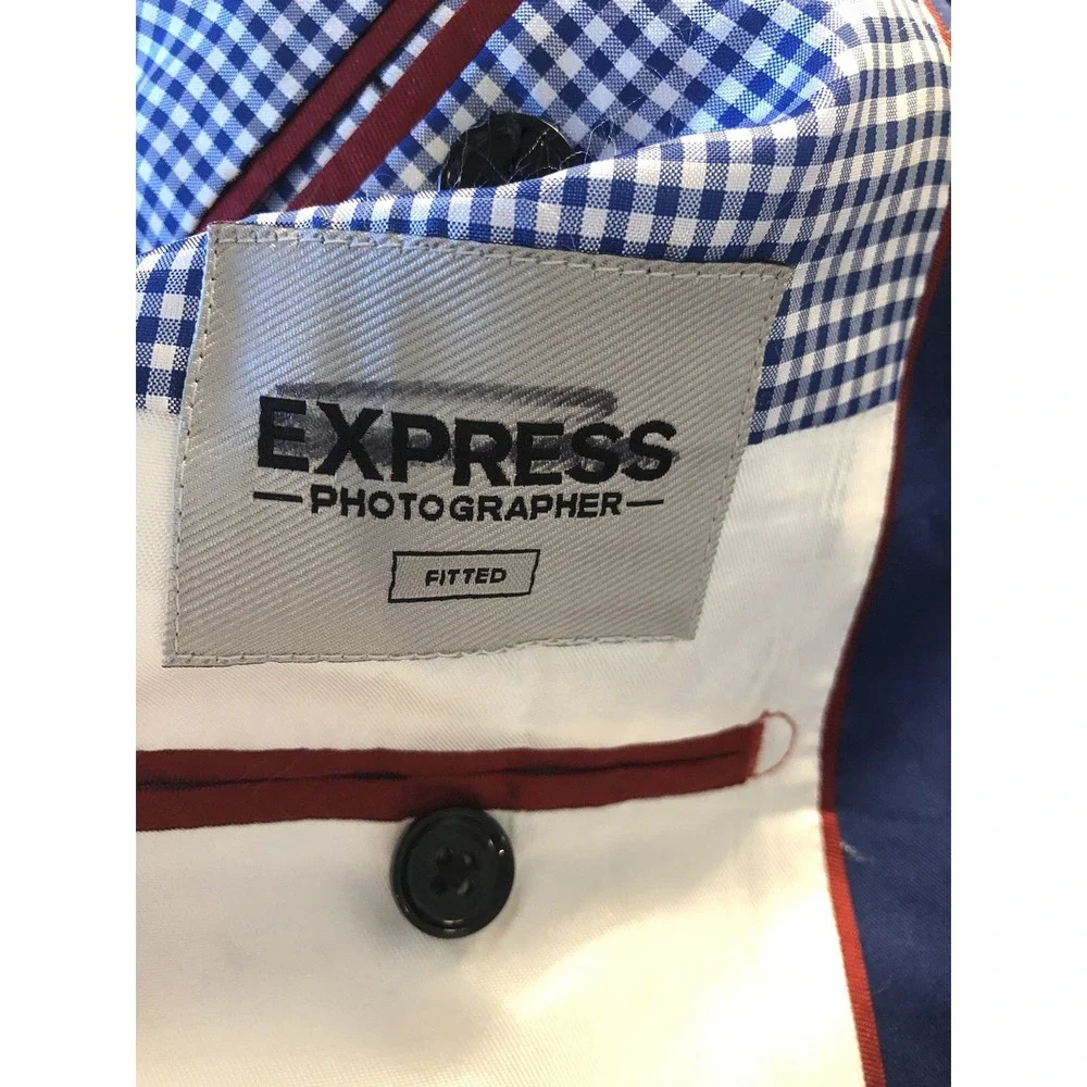 Express Blazezr Mens 42R Blue Stretch Photographer Slim Fit Suit Coat Jacket